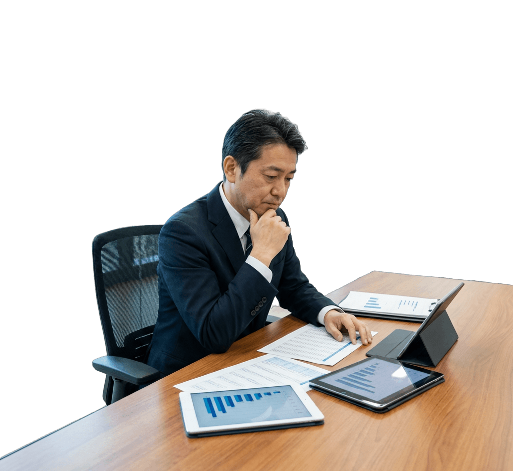 コスト資料を見て悩むビジネスマン